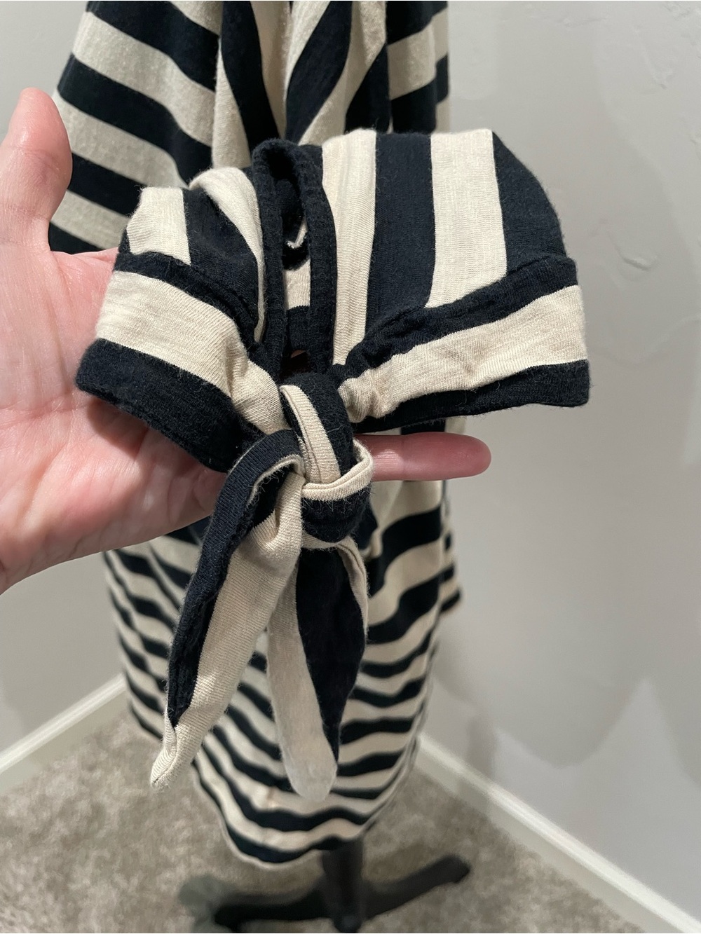 Chaps Black and Cream Striped Boatneck 3/4 Sleeve Top - Picture 3 of 8